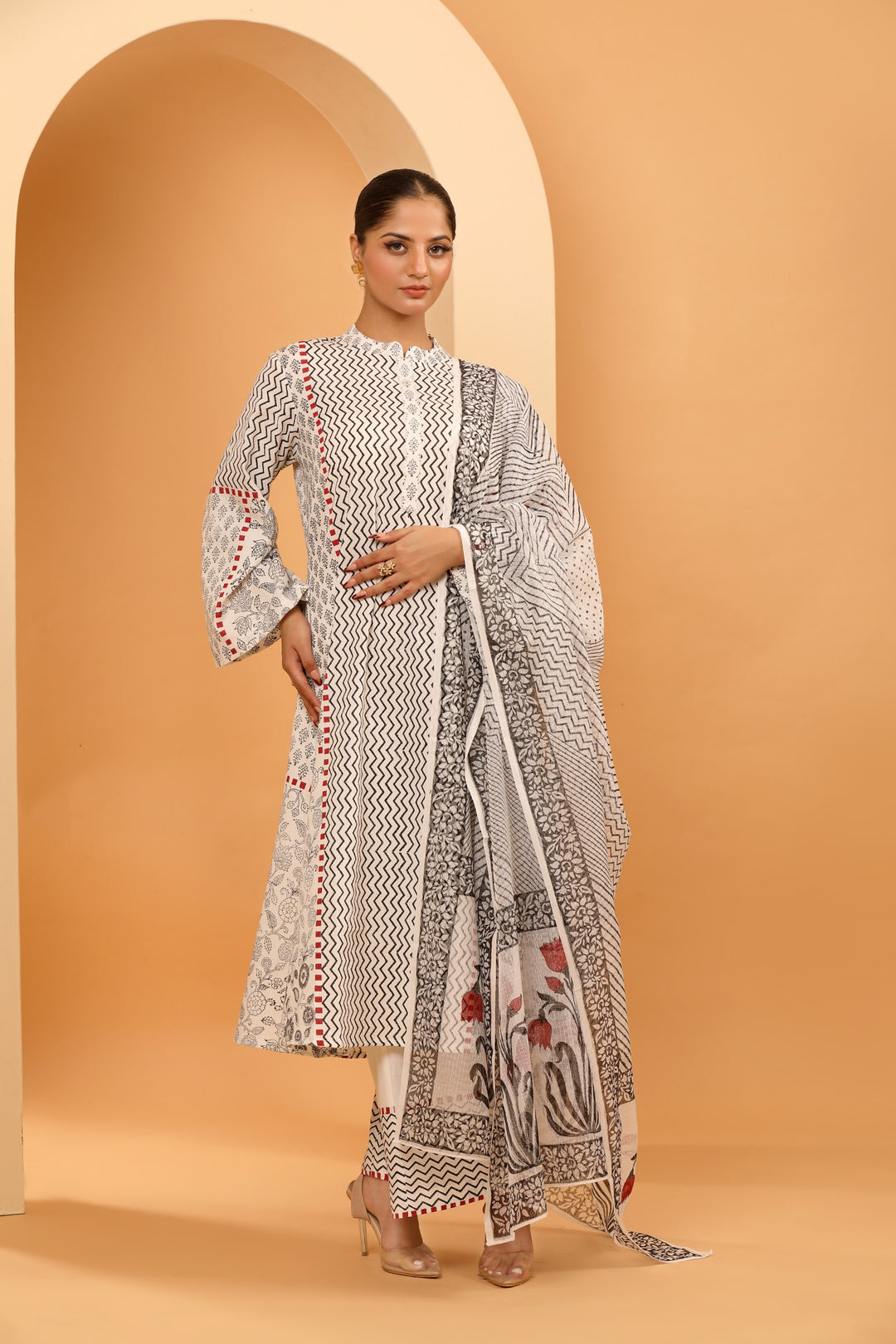Black and White Kurta Set