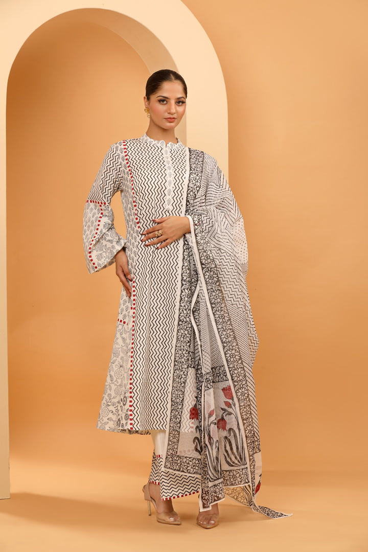 Black and White Kurta Set