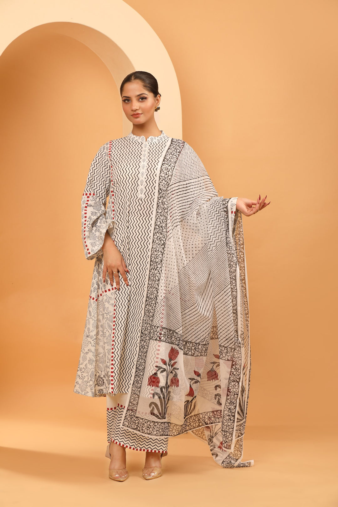 Black and White Kurta Set