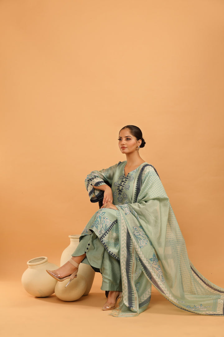 Teal Blossom Kurta Set