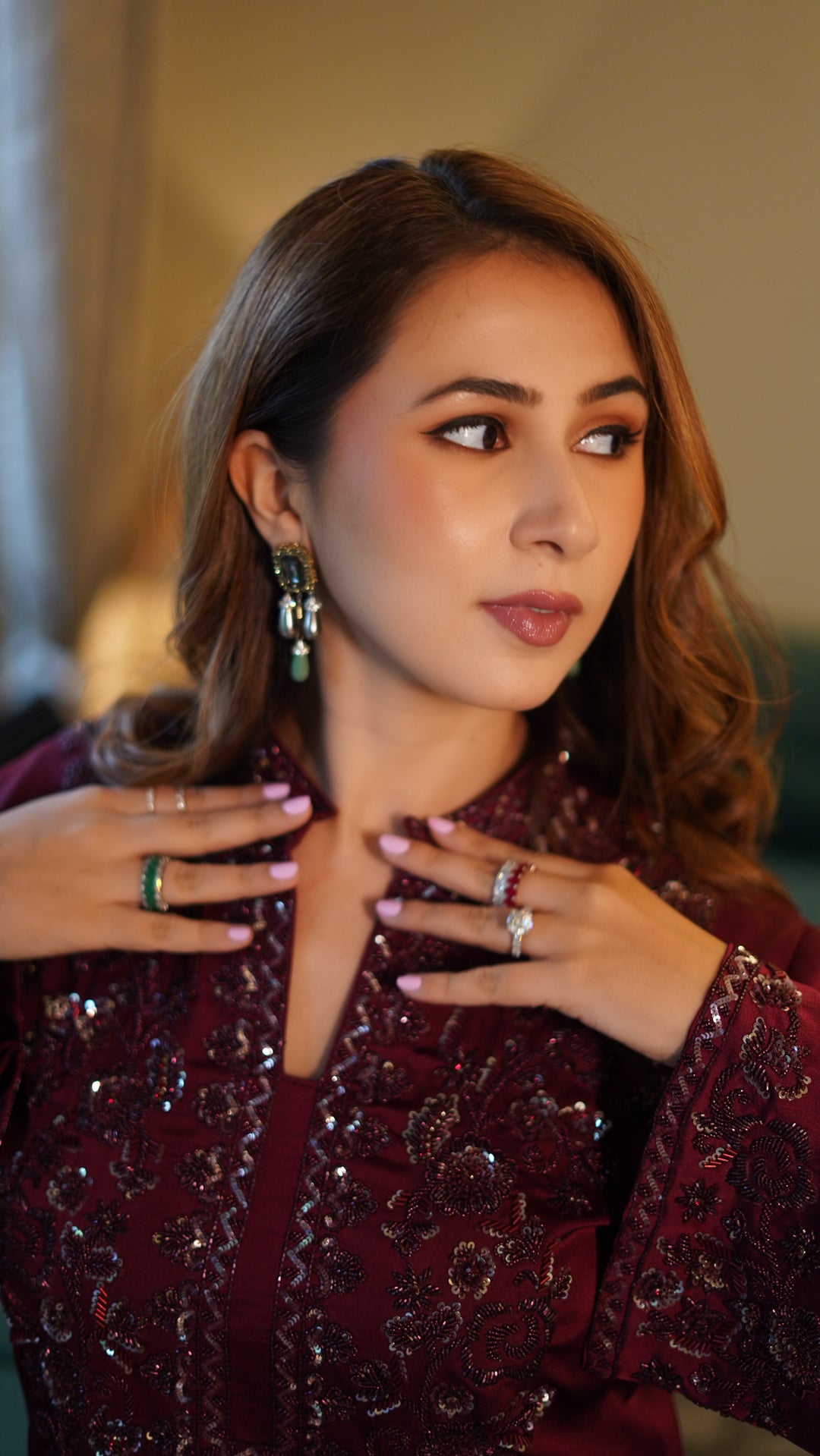 Embroidered Maroon kurta set