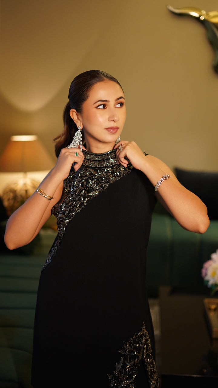 Embellished black kurta set