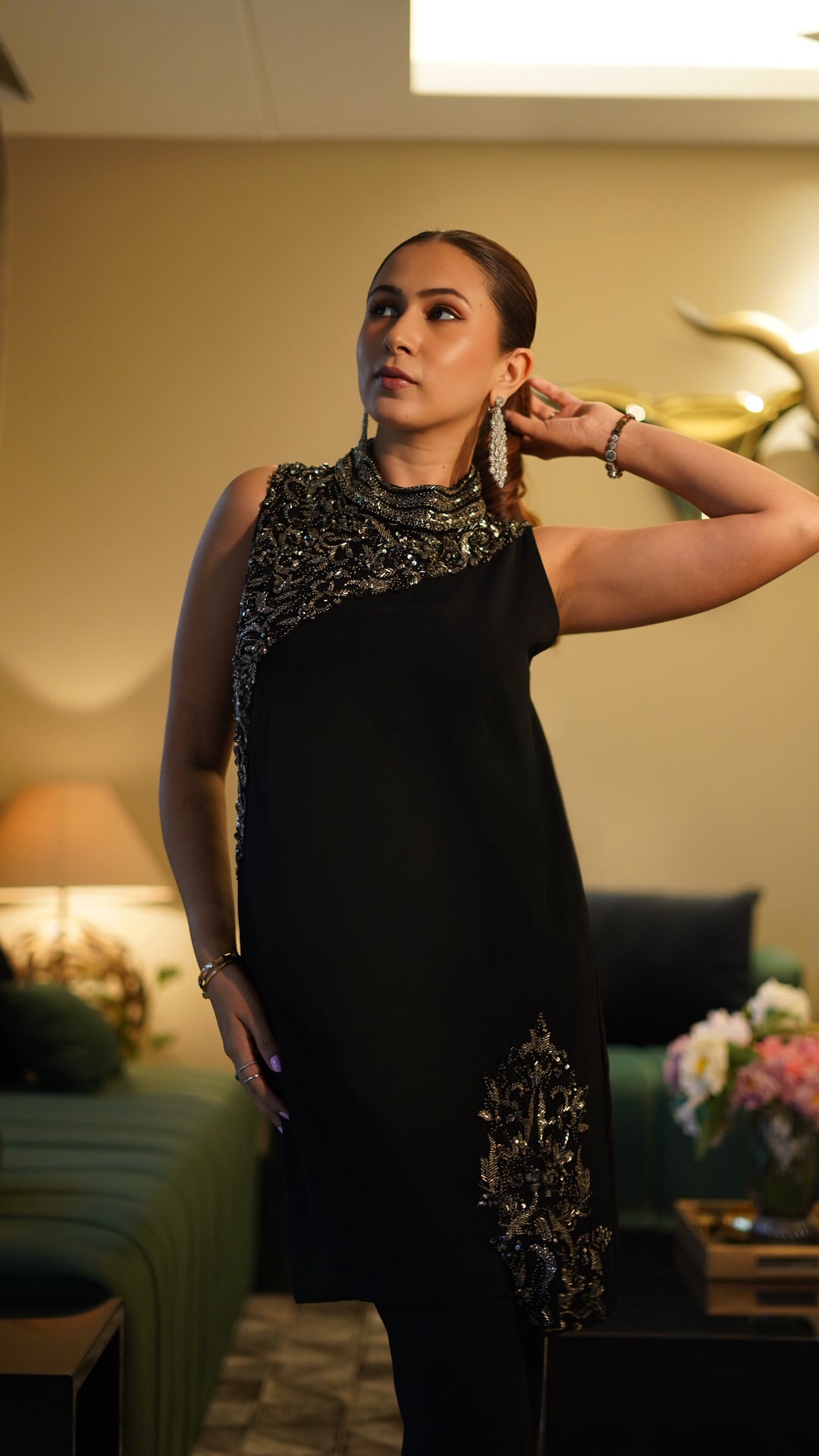 Embellished black kurta set