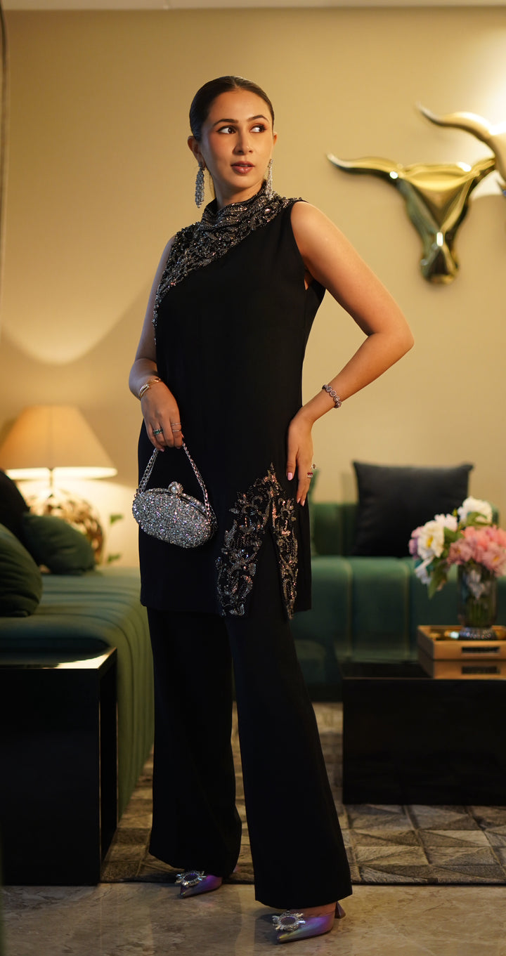 Embellished black kurta set