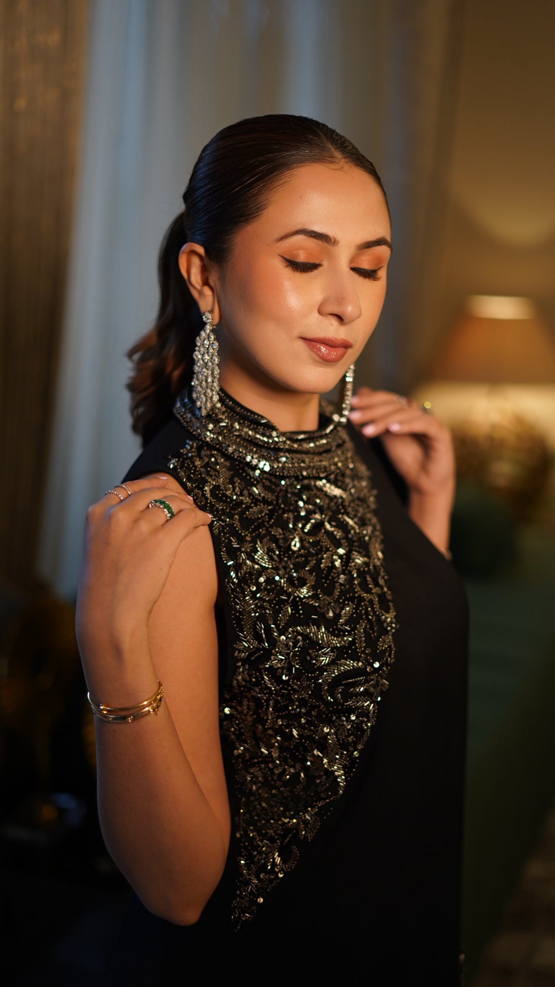 Embellished black kurta set