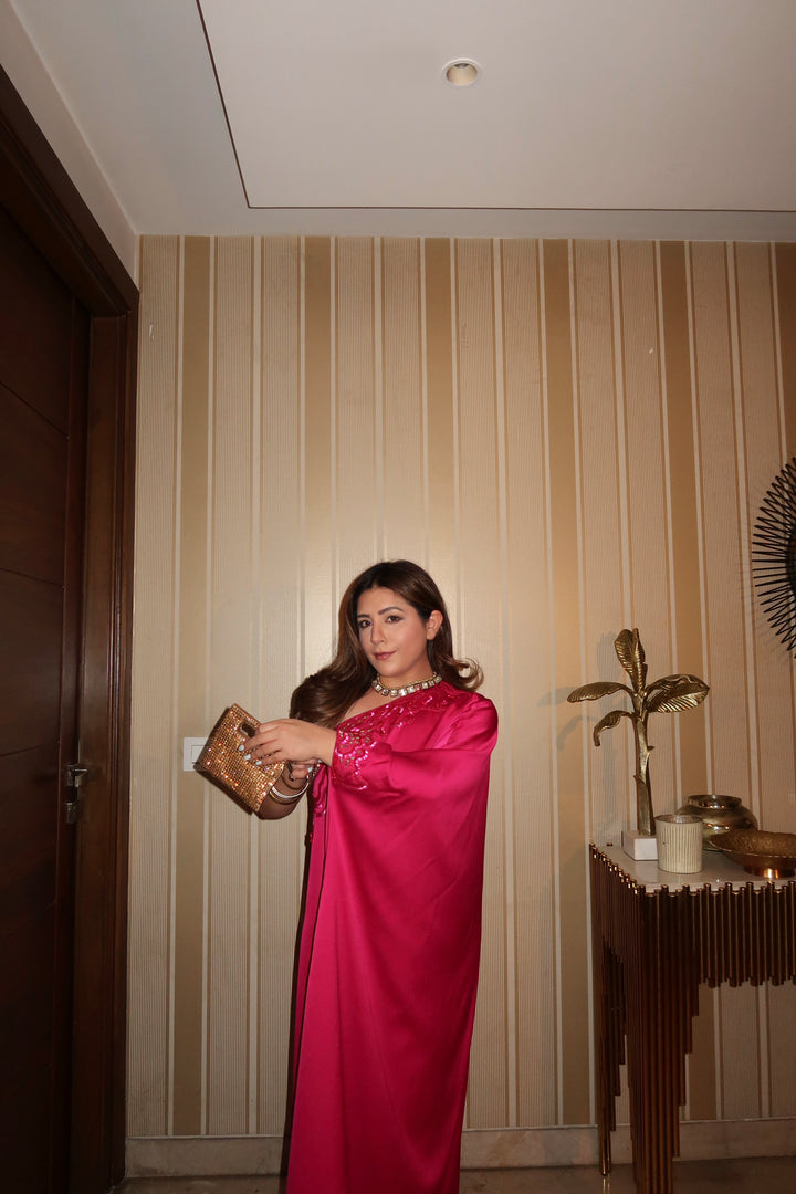 Fuchsia One Shoulder Kaftan